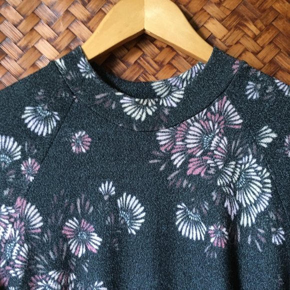 Whimsygoth Mock Neck Jersey Knit Swing Abstract Floral Mini Dress - Picture 5 of 15